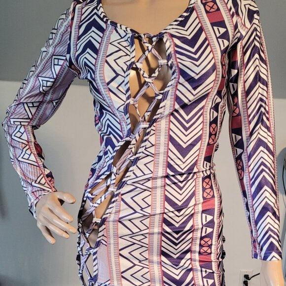 Sexy Women Multi White/Purple Medium Club Party Cocktail Dress SL9100 - Picture 3 of 6